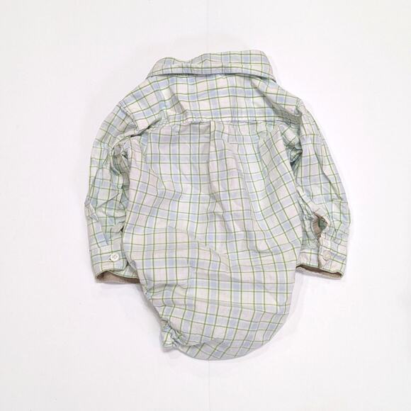 Janie and Jack Button Down Onesie Baby Boys Size 3-6 Green Plaid Collared - Picture 3 of 5